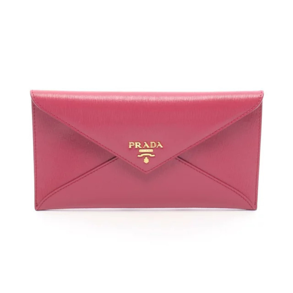 Prada VITELLO MOVE Envelope Bi fold Long Wallet Leather Pink